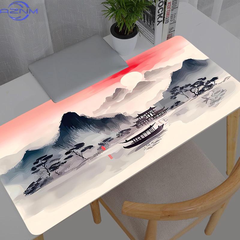 Tapis de Souris Grand Peinture à l'Encre Paysage Gamer Accessoires de Jeu Vitesse Clavier Bordure de Verrouillage en Caoutchouc Tapis de Bureau Tapis de Souris pour Ordinateur Portable
