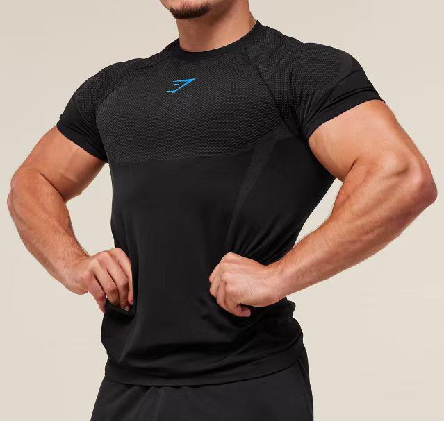 Men's Short Sleeve Gym Sports T-Shirt: Elastic, Crew Neck, Fashion Printed, Fitness Running Training Top