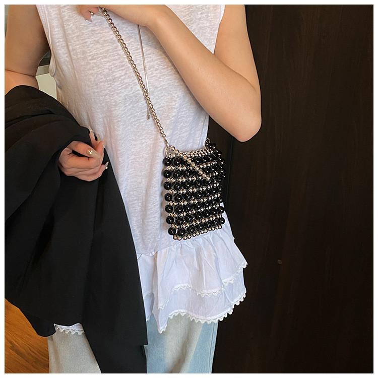 Chain Pearl Small Square Bag Slanted Hanging Single Shoulder Handbag Casual