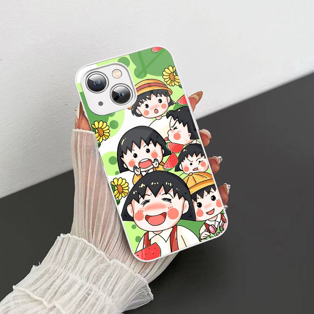 Catoon Chibi M-Maruko ChanS Tempered Glass For Iphone 14 13 12 11 Pro Mini XS MAX 14Plus X XS XR Fundas