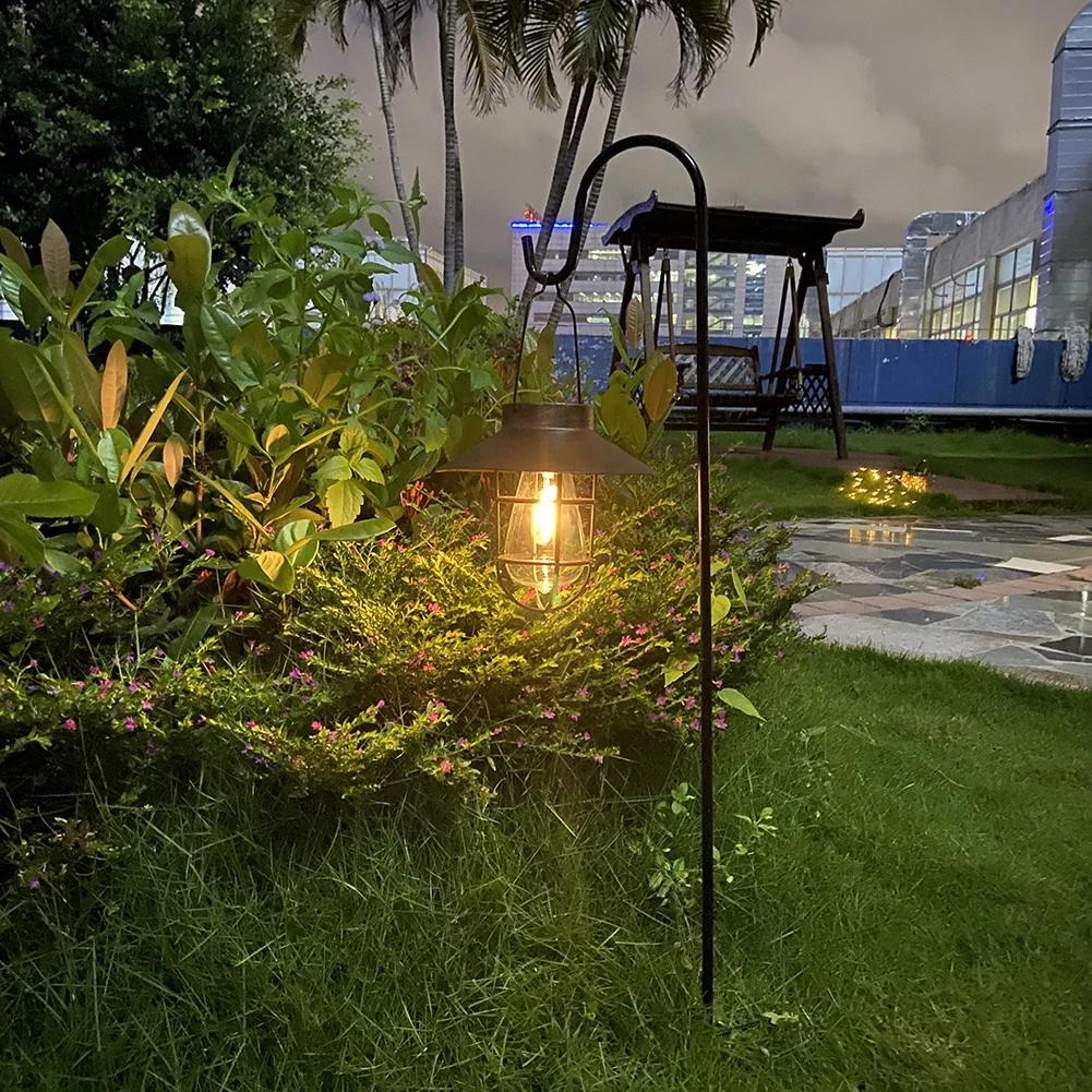 Solar Lantern Lamp Outdoor Hanging Tent Lamp Waterproof Vintage Metal Solar Lights with Tungsten Bulb for Patio Garden Decor
