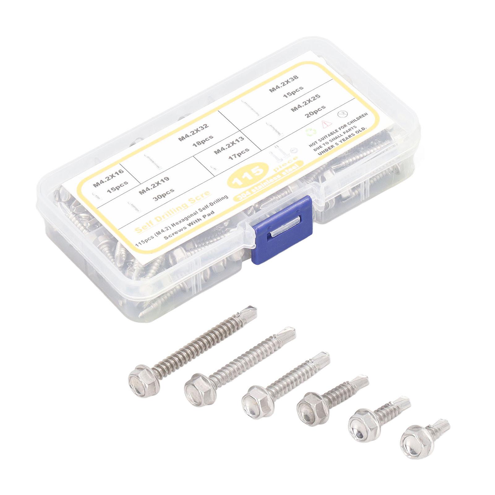 

115 шт. Шестигранный самосверлящий винт M4.2 из нержавеющей стали 304 высокой твердости с шайбой для гаража