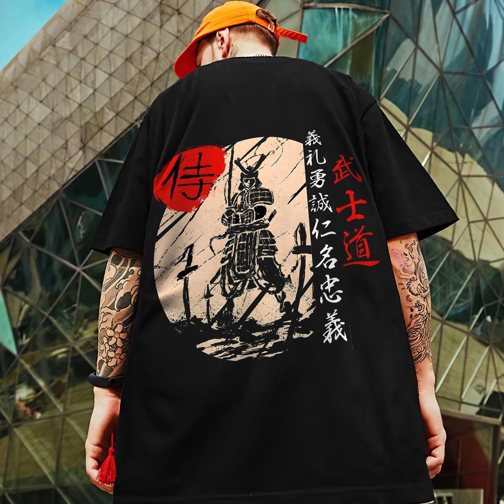 Retro T-Shirts For Men 3d Japanese Samurai Sword Print Street Harajuku Short Sleeved Tees Loose Oversized T-Shirt Male Clothing
