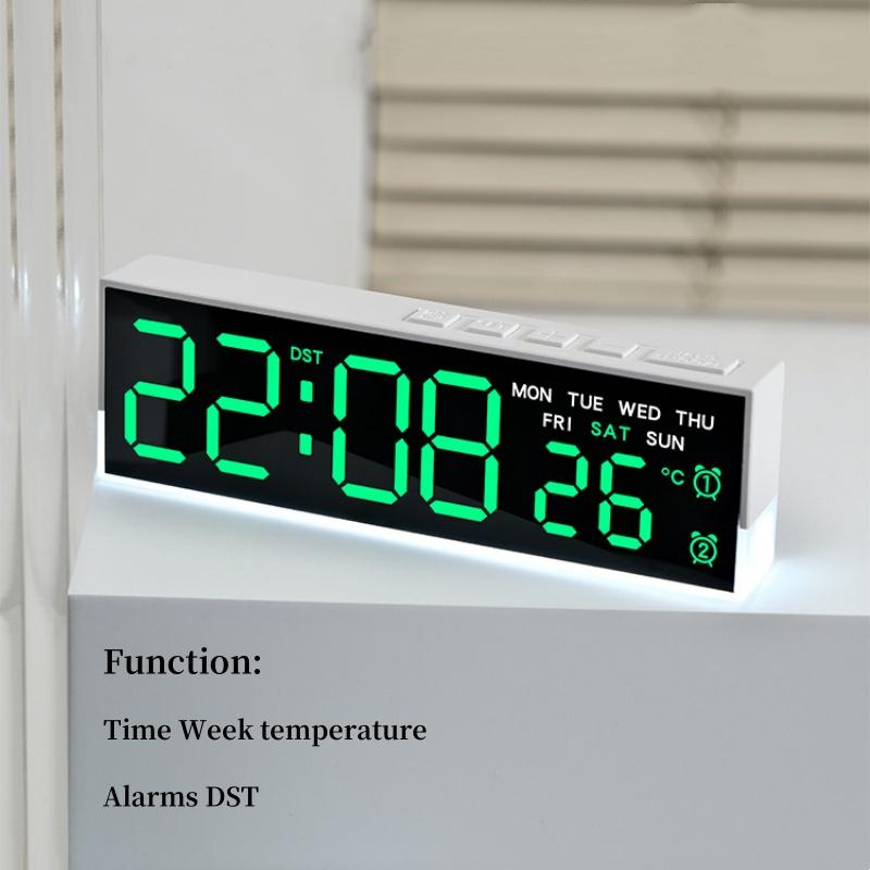 LED Digital Alarm Clock Temperature Week 2 Alarms Ambient Light Brightness Adjustment Bedside Electronic Table Clock USB Powered
