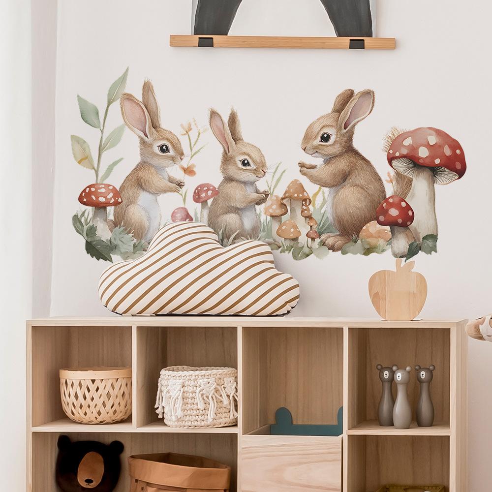 Cartoon Bunny Mushroom Bedroom Living Room Home Background Beautification Decoration Wall Stickers