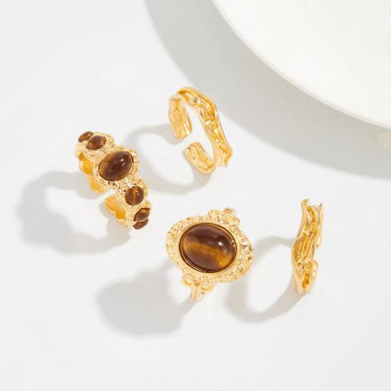 4Pcs/Set Finger Ring Set, Tiger Eye Stone Finger Ring Set, Adjustable Opening Stacking Rings for Women, Jewelry Gift