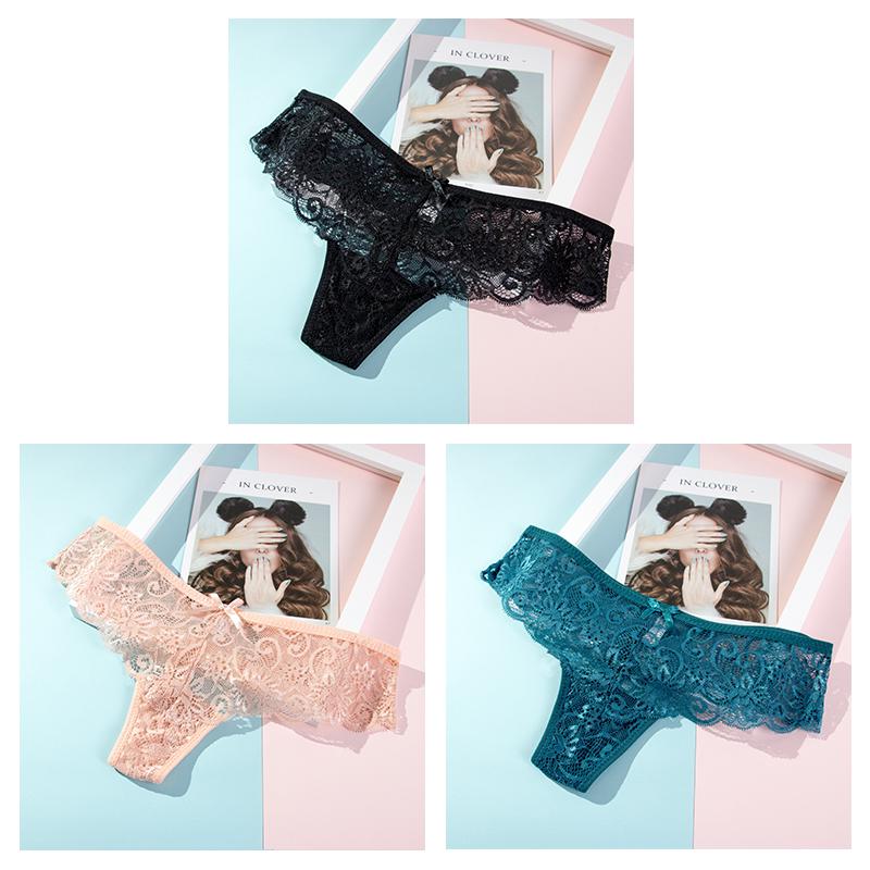 Sexy Lace Thong Women Low Waist Panties Transparent Underwear Hollow Out Female Lingerie Elasticity Comfortable Underpants