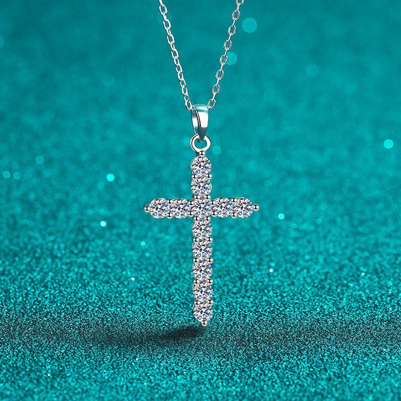 Sterling Cross Pendant Necklace Women With Moissanite Gemstone Vintage Boho Choker Chain 925 Sterling Silver