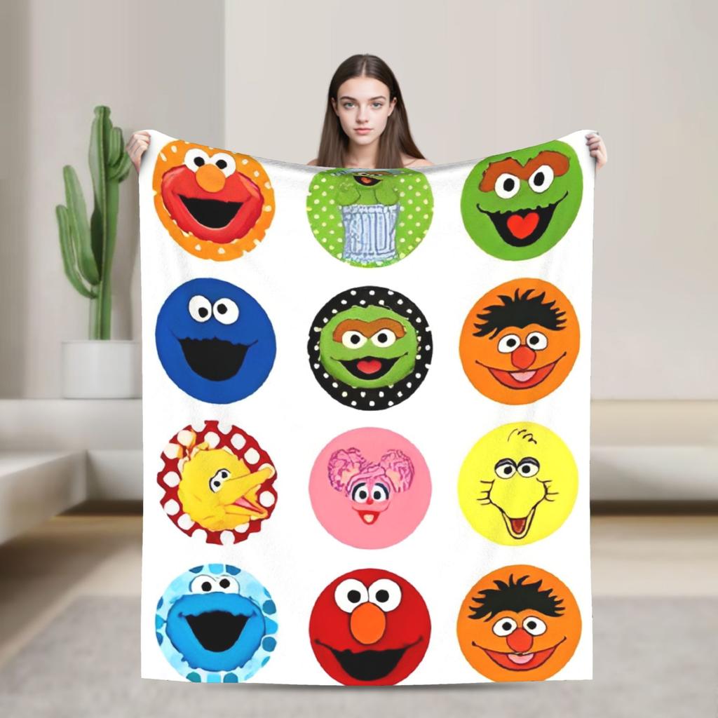 Warm Soft Blanket Travel Office Cookie Monster Elmo Throw Blanket  Flannel Bedspread For Outdoor Funny Sofa Bed Cover