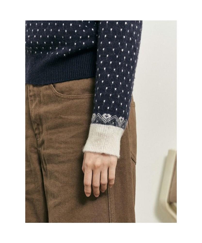 Binpolleidiseu [B. My] Fair Isle Round Neck Knit Navy (Bf5X51N02R)