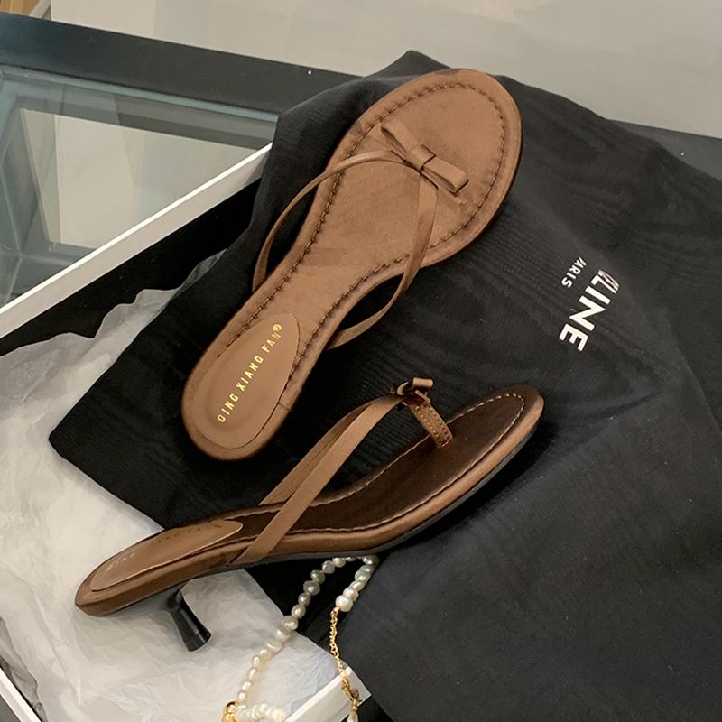 Fashion SUOJIALUN 2025 Summer New Brand Women Slipper Fashion Narrow Band Slip On Ladies Elegant Slides Med Thin Heel Dress Sandal