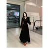 Original fabric, double layer + inner lining, French black v-neck polka dot long-sleeved dress, huge good-looking temperament dress.