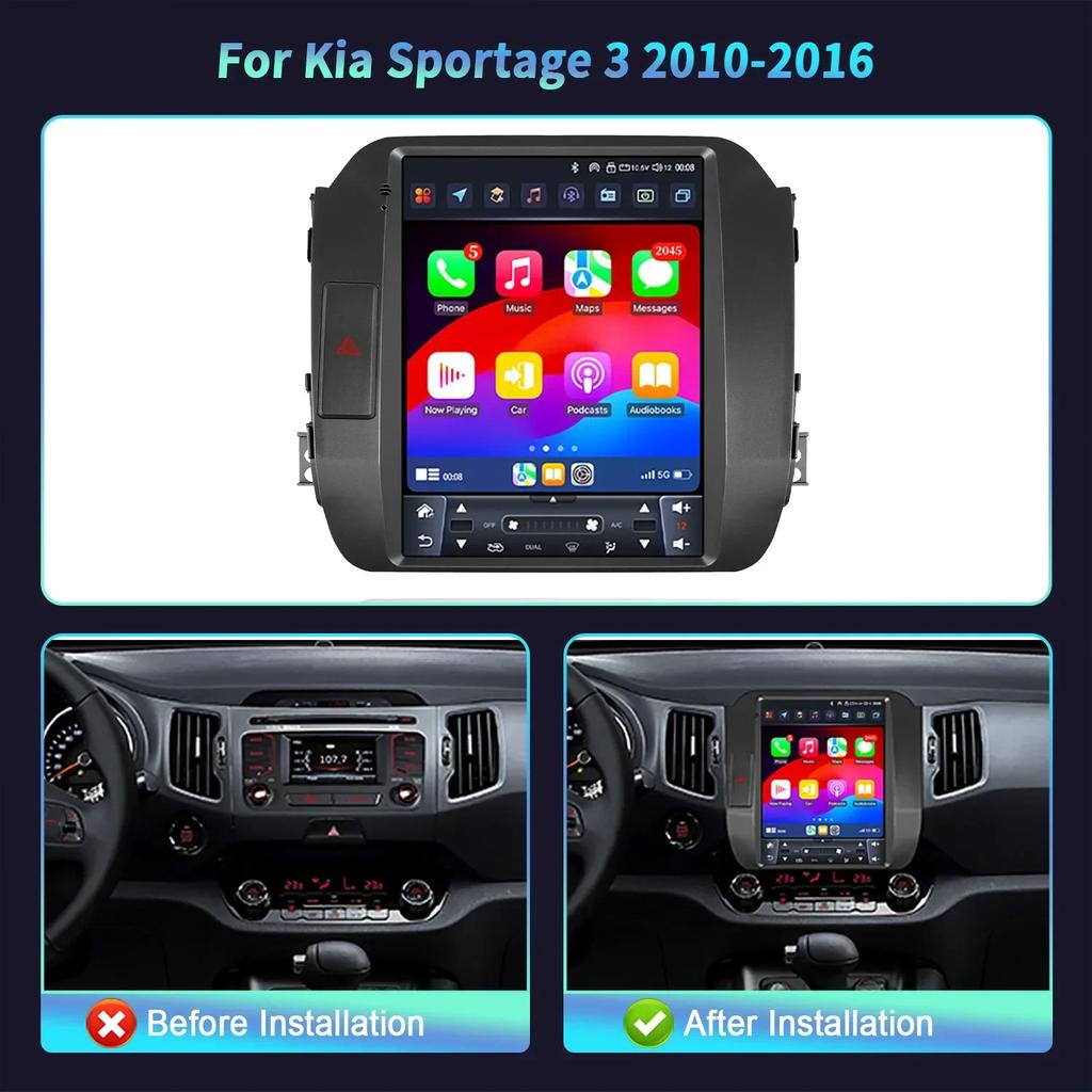 9.7inch Android 14 For Kia Sportage 3 2010-2016 Car Radio Multimedia Wireless Bluetooth Carplay Stereo 4G Head Unit Touch Screen