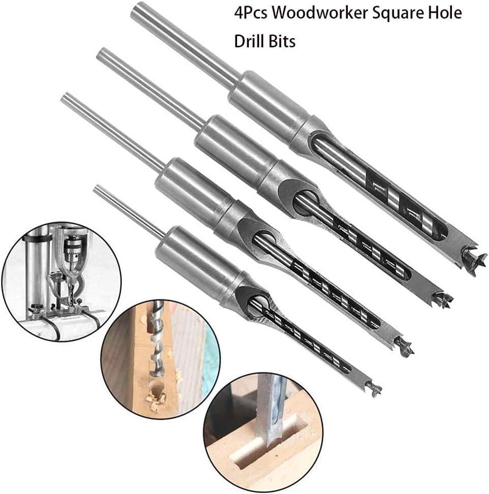 4Pcs Twist Drill Bits 6.4/8/9.5/10/12.7mm Square Hole Mortise Chisel Drill Bit Tools for Carving DIY Furniture