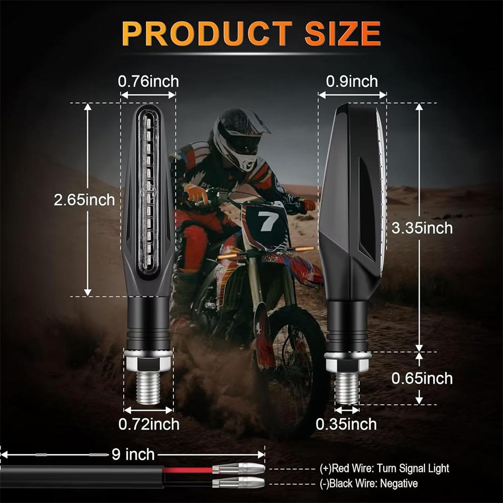 Super Bright 4PCS Motorcycle Indicators Flowing LED Turn Signal Lights 12V for Motorbike Scooter Quad Cruiser Off Road, Amber Yellow