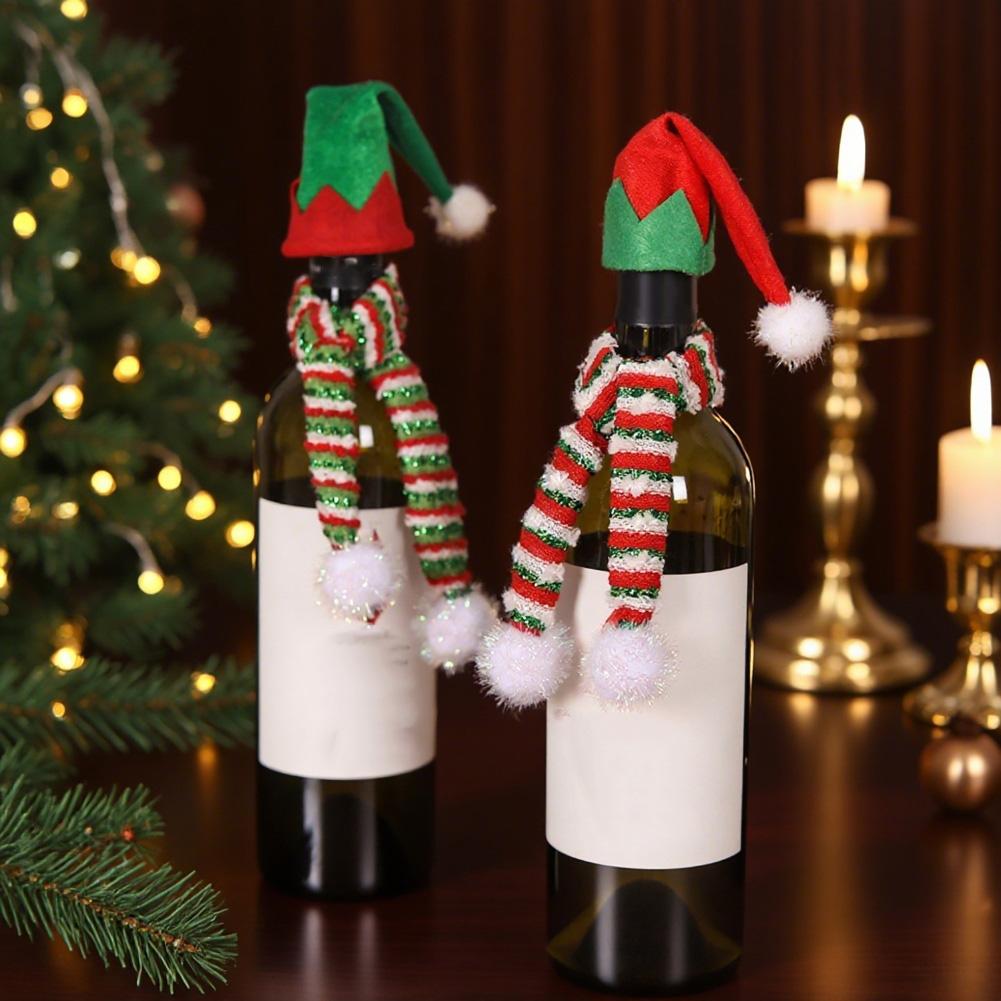 Mini Santa Hat and Scarf Kit for Wine Bottles Enhances Festive Atmosphere at For Christmas Parties and Holiday Events
