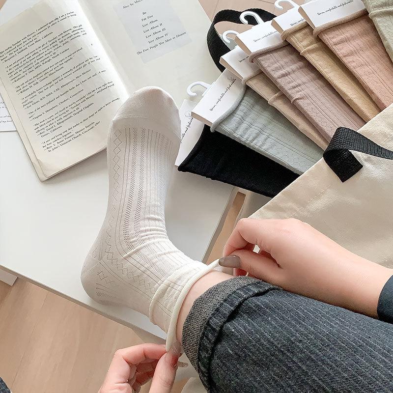 Socks Stacking Socks Combed Cotton Medium Tube Socks Mesh Thin Hollow Breathable Ballet Shoes Socks