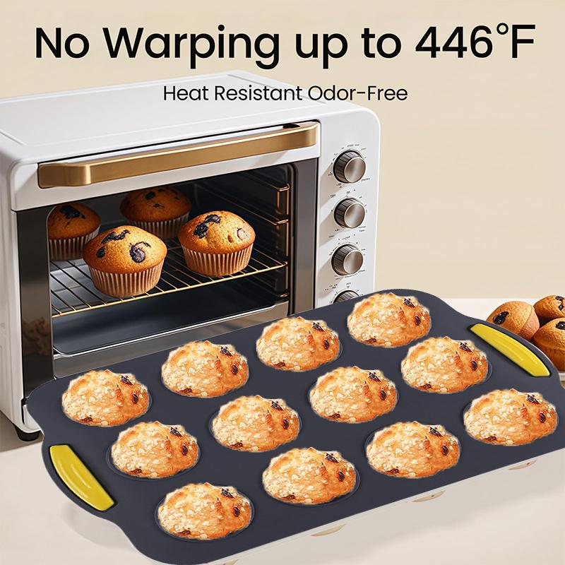 Non-Stick 12-slot Silicone Muffin Pan; Tray with Handle for Effortless Cake Baking