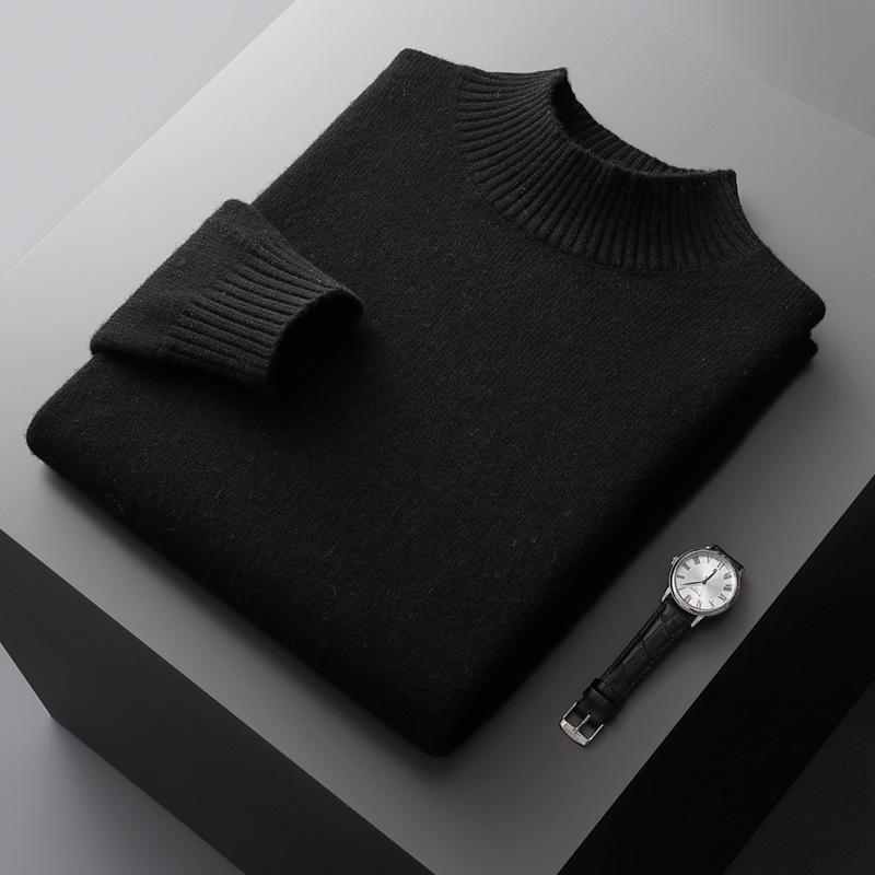 Half-Neck Sweater Men'S Knit Shirt, Pure Wool, Autumn And Winter Men'S Long-Sleeve Base Shirt, Plus Size, Loose And Thickened
