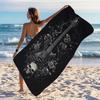 Music Theme Beach Bath Towel Ultra-Fine Fiber Quick-Dry Large Black Electric Guitar Skull with Roses Headphones Design