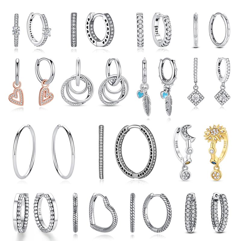 New 2025 Original 925 Sterling copper Earrings For Women Piercing Hoop Love Heart Earings Rose Gold Wedding Gift Luxury Zircon