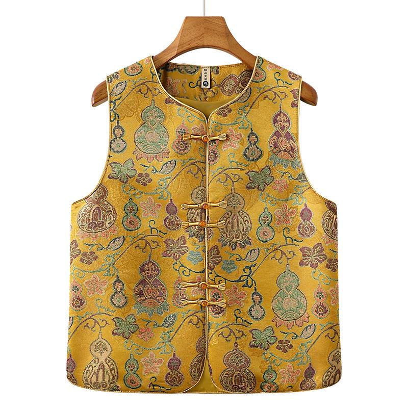 

2026 Spring Chinese Style Casual Vest with Retro Frog Buttons for Mothers 4XL - Recommended for 135-150 jin жовтий