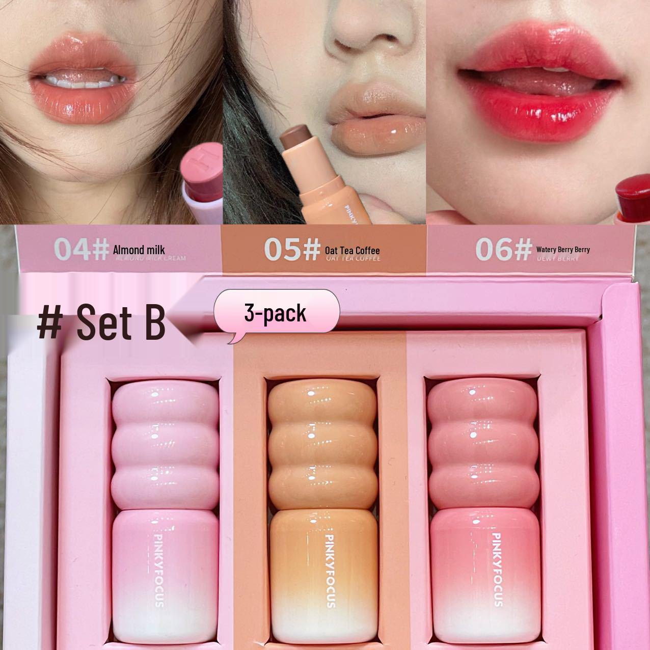 PINKYFOCUS Crystal Shine Lipstick Set: Glossy, Clear, Plumping, Whitening, Long-lasting. 3.5g x 3