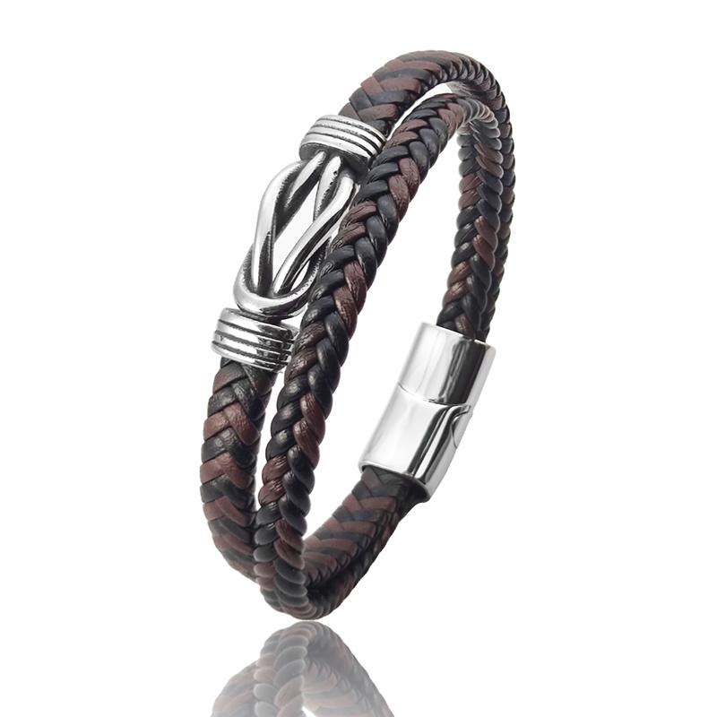 

Trendy Creative Leather Bracelet Simple Ethnic Style Stainless Steel Mixed Multi-Layers Braided Graphic Men s Bracelet Jewelry 20.5cm