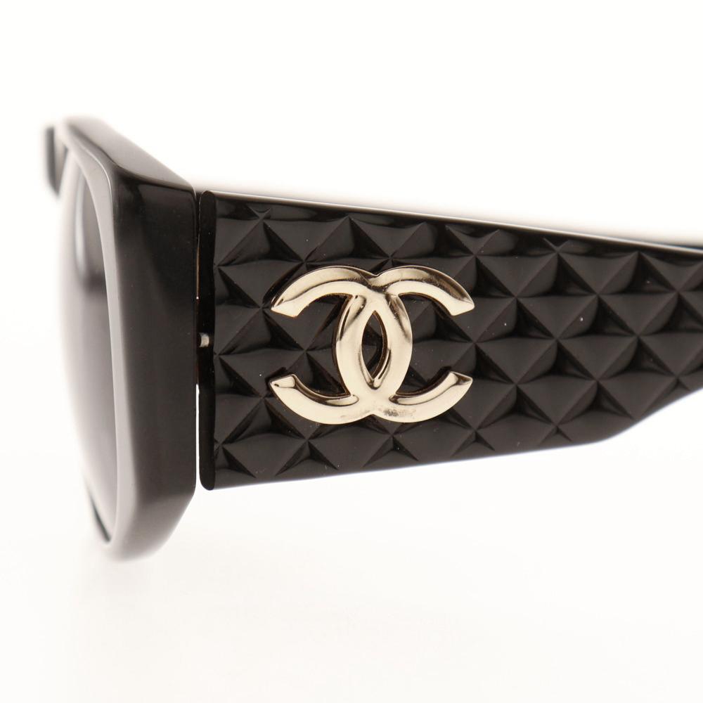 CHANEL COCO Mark sunglasses 94305 Matelasse black plastic Women Used