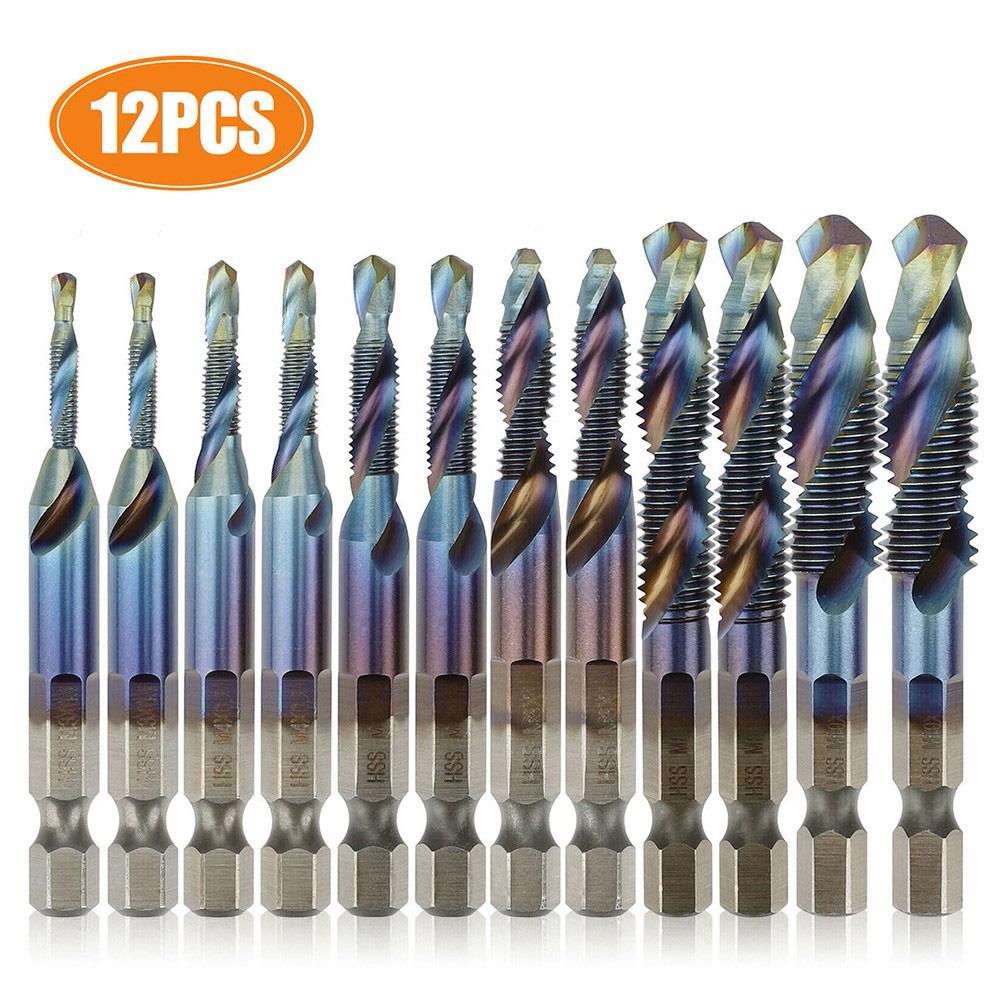 12PCS Hex Shank HSS Drill Bits Set For Aluminum Iron Metal Wood Plastic