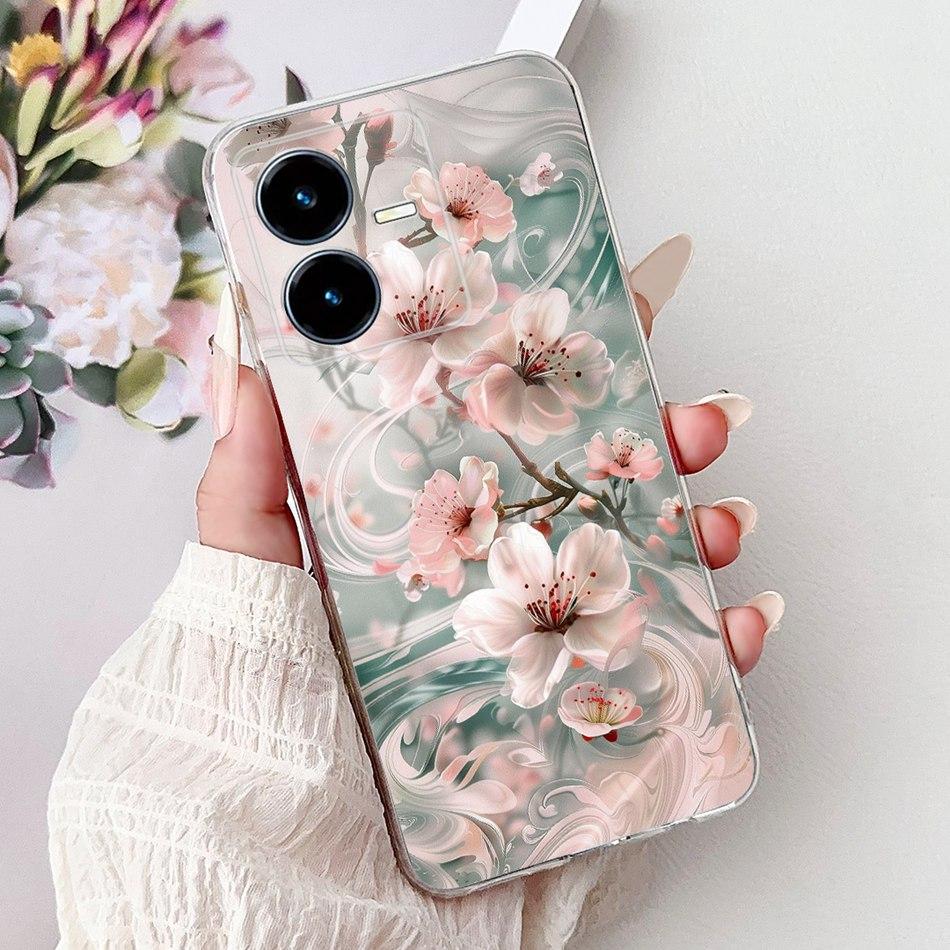 For Vivo Y22 Y22s Y22t V2206 V2207 Elegant Floral Butterfly Phone Case For Vivo Y22 Y22S Y22T 4G Soft Silicone TPU Cases