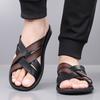 Herren Schwarz Leder Pantoffeln Handgemacht Einfache Flats Sommer Weiß Outdoor Römische Sandalen Offene Zehe Strandschuhe Übergröße