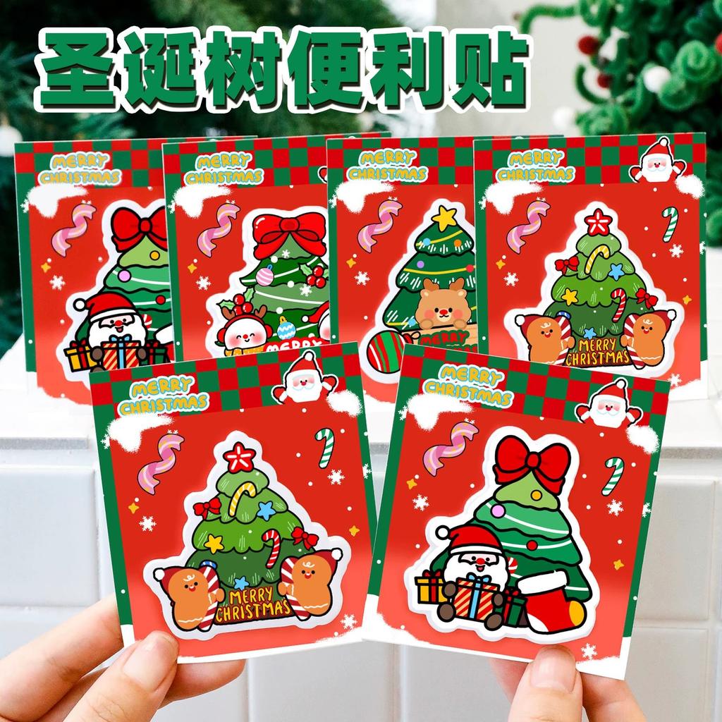 30 Sheets Christmas Tree Shape Sticky Notes Self Adhesive Note Pads Memo Pad Xmas Gift Packing Decorative Labels Stickers