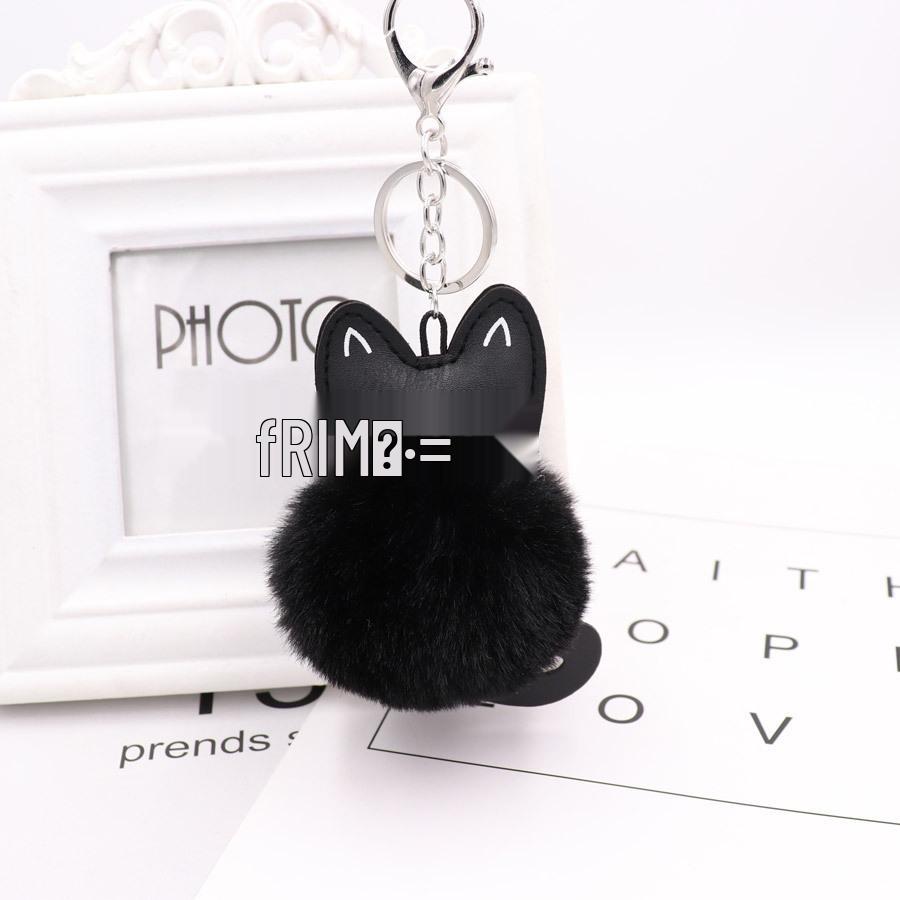 Adorable Black Kitten Keychain with Faux Fur Ball Charm - Cat Plush Toy Accessory