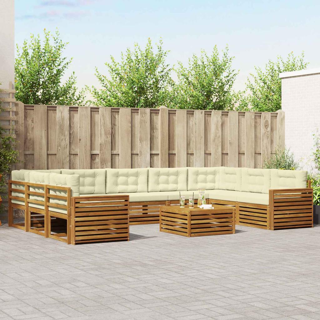 Outdoor Sofa Set 10 pcs Natural & Cream Solid Acacia Wood