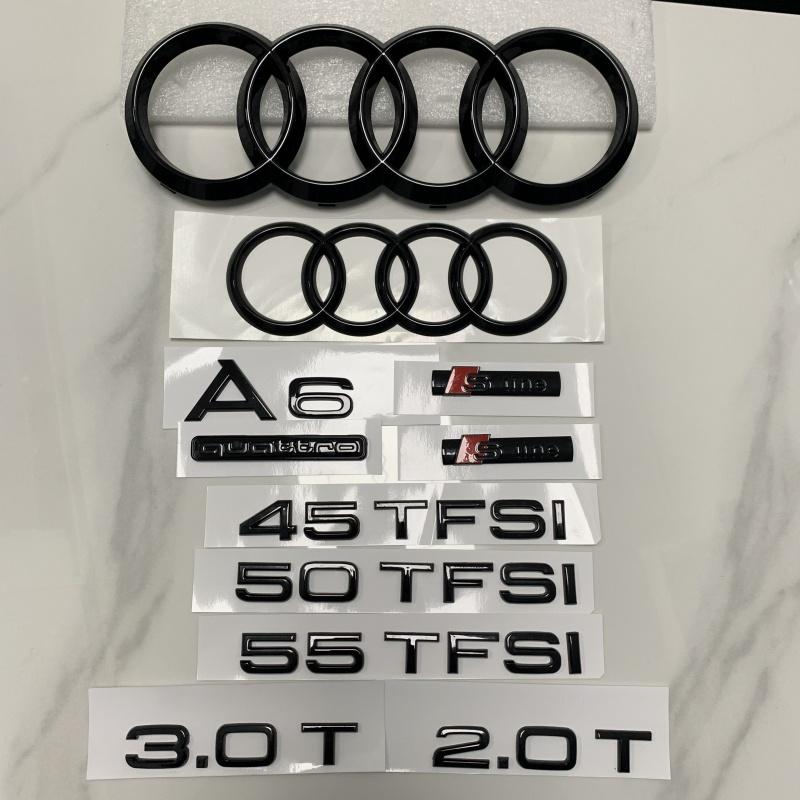B A6 4 Ring Logo ABS Black 2012-2024 Car Hood Front Grill Rear Trunk Emblem Badge Sticker Quattro Sline A6 Accessory refit