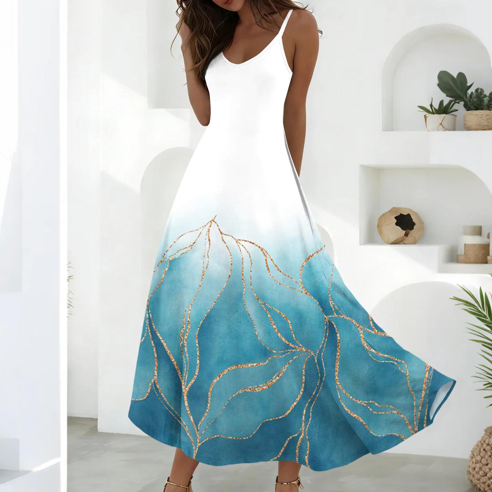 

Summer Dresses For Women Dresses Long Flowy A Line Sleeveless Sundresses With Pockets M