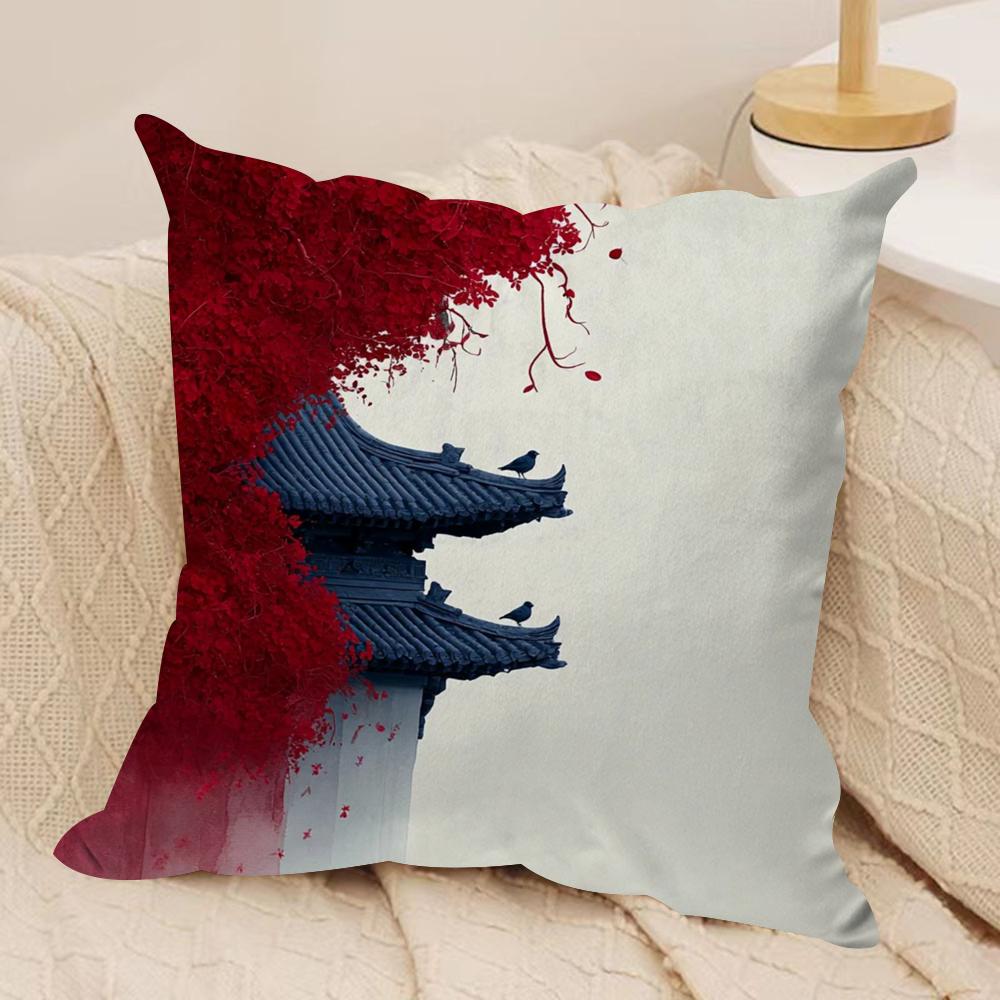 

Chinese Style Red City Cushion Cover Silky Short Plush DoubleSided Printed Pillow Case for Sofa All Seasons Home Decor Gift 40x40cm16x16in
