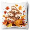 1Pc Autumn Animal Throw Pillow Covers Set, Fox Hedgehog & Pumpkin Design, Ideal Fall Festival Gift & Small Present