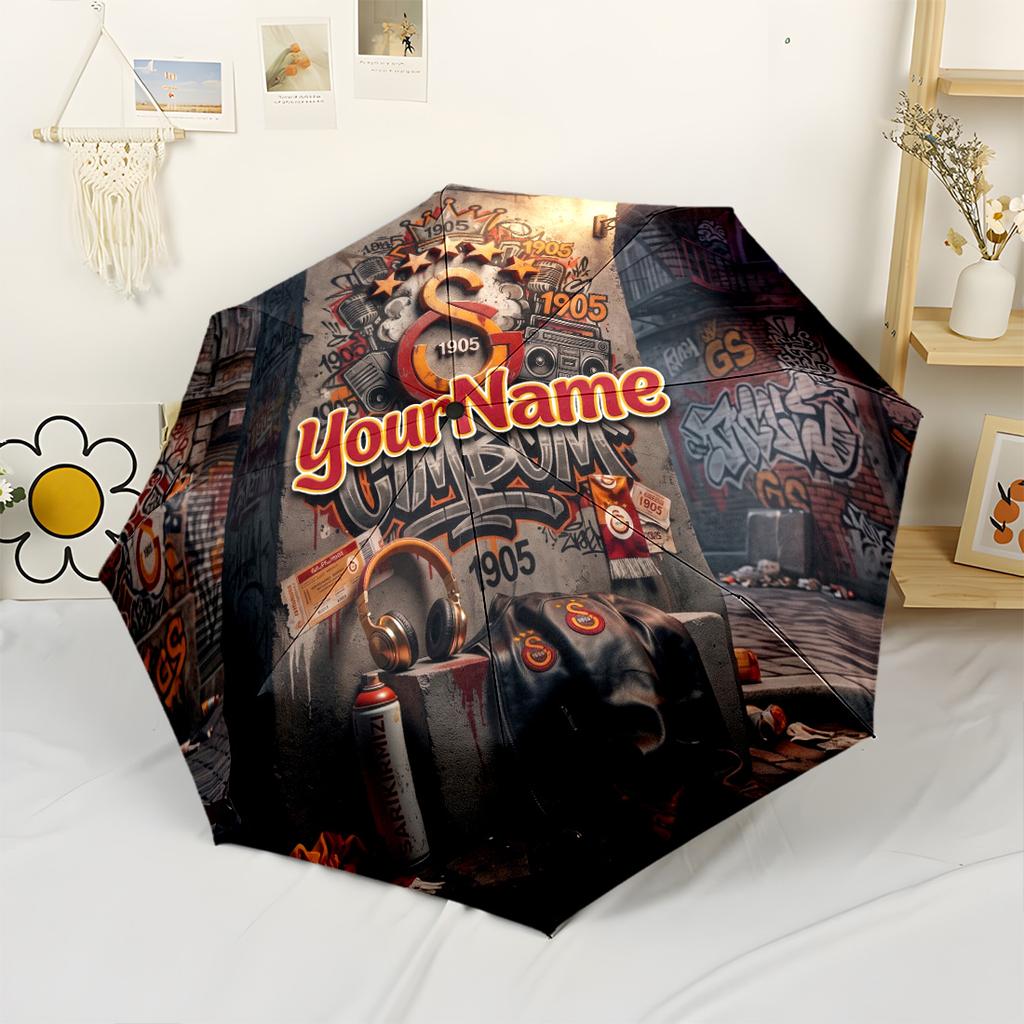 Galatasaray1 Customized Name Umbrella Compact Travel Automatic Umbrella Retractable Design with 8-Rib Durability Foldable Design