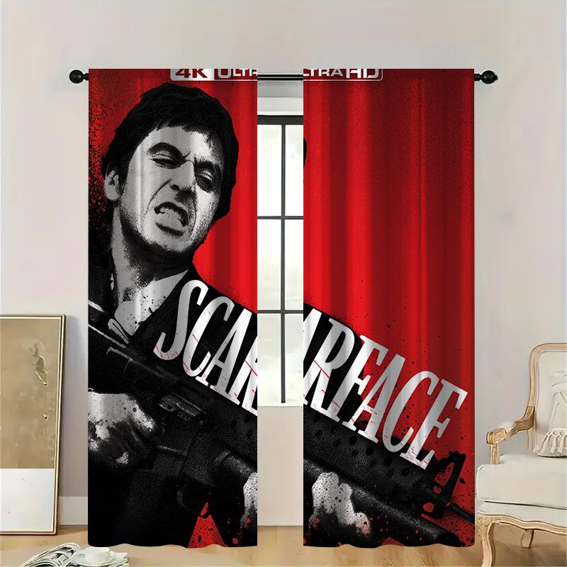 

4K Сверхвысокое разрешение Кино Лицо со шрамом Настенный декор 3D-принтованные шторы для гостиной Современное украшение дома Драпировки (Красный / Черный 53cmX116cmX2pcs&Without mount