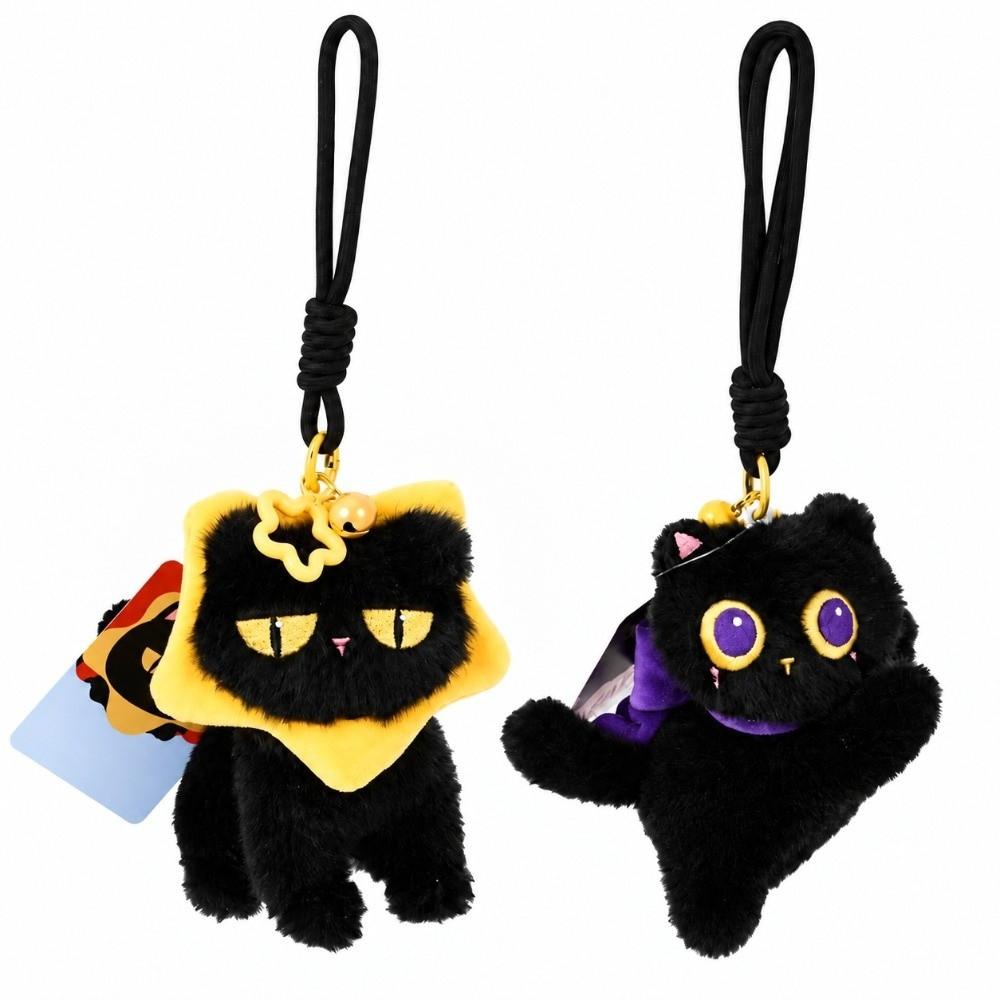 With Bell Big-eyed Cat Plush Pendant Cartoon Black Cat Plush Toy Black Cat Keychain  Girls Gifts