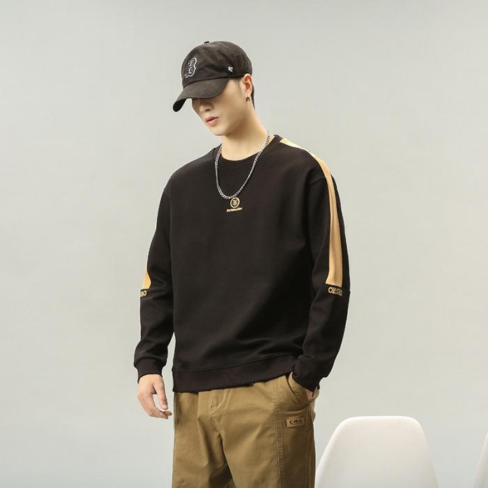 

Осенний круглый вырез белый свитер мужской свободный корейский вариант букв повседневный принт с длинными рукавами модный бренд 3XL чёрный