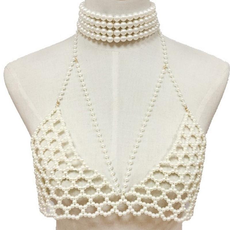 Sophisticated Pearls Body Chain Lingerie Versatile Chest Jewelry Accessory Portable for Parties and Date Nights