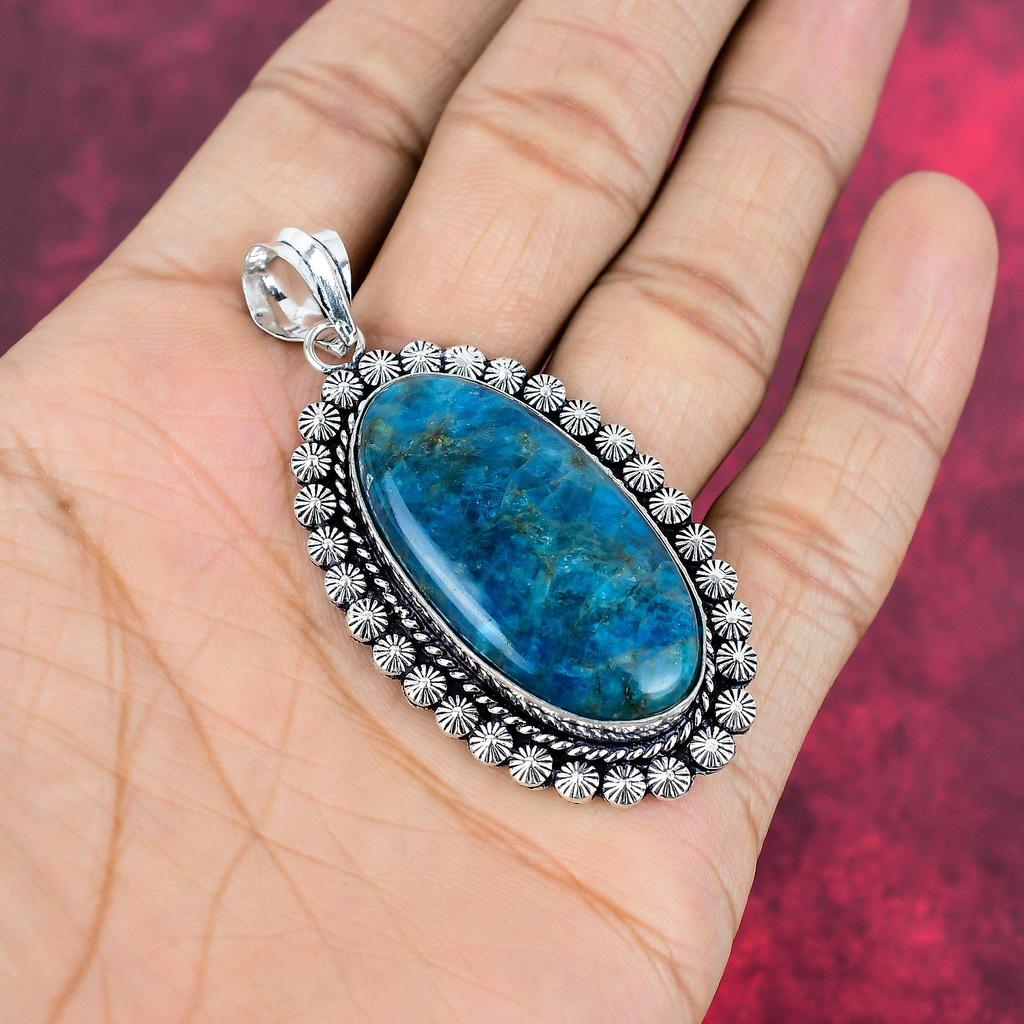 Neon Apatite Pendant 925 Sterling Silver Jewelry, Amazing Gemstone Jewelry Silver Chain Pendant, Handmade Pendant For Wedding Gift