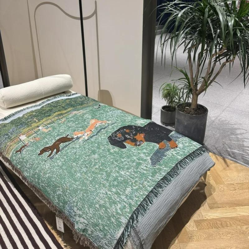Artistic Puppy Thin Blankets For Sofa Cute Cartoon Dog Park Decoration Tapestry Home Spring Autumn Animal Camping Picnic Blanket