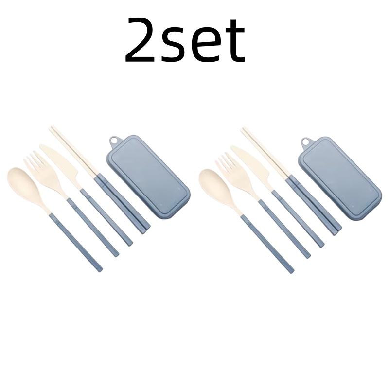 4Pcs Wheat Straw Dinnerware Set Portable Tableware Knife Fork Spoon Chopsticks Set Travel Cutlery Eco-Friendly Utensil Box