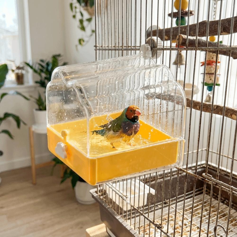 Large Capacity Bird Birdbath Feeder Transparent Splash Proof Parrot External Feeding Basin Hanging Drawer Design Bird Bath Cage