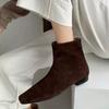 Französisch schlichter Stil quadratischer Kopf kleine nackte Stiefel flache Sohle dünne Stiefel Reißverschluss hinten kurze Stiefel Damen Herbst und Winter neue vielseitige Martinstiefel