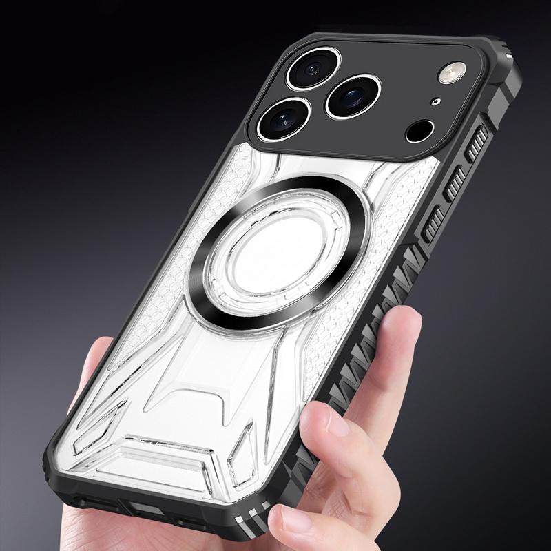 Shockproof Clear Armor Case For iPhone 17 Pro Max 16 15 14 13 Pro Max Magnetic Metal Ring Hybrid TPU+PC Phone Bumper Cover